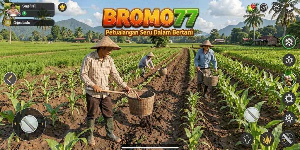 Tampilan menarik dari permainan Farming BROMO77 menunjukkan suasana ladang yang hidup.