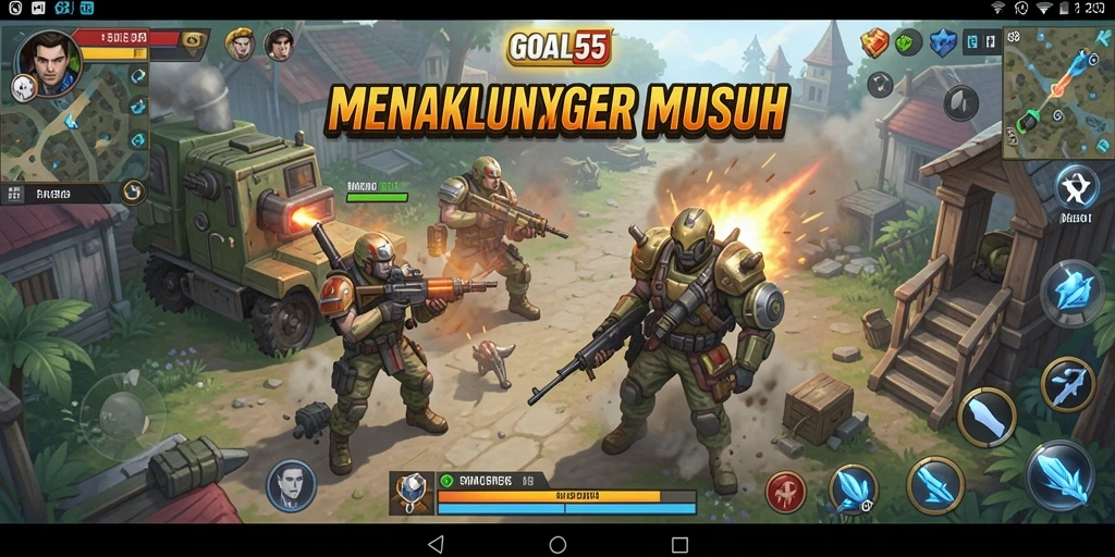 Screenshot utama GOAL55 menampilkan pertarungan strategi yang menegangkan.