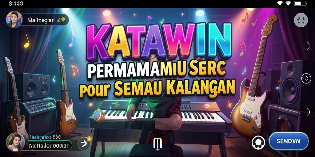 Tampilan gameplay KATAWIN dengan musik dan tantangan interaktif.