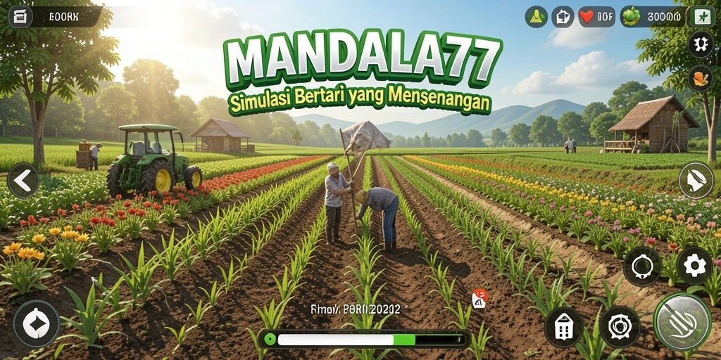 Tampilan gameplay MANDALA77 yang menarik saat bertani di kebun virtual.