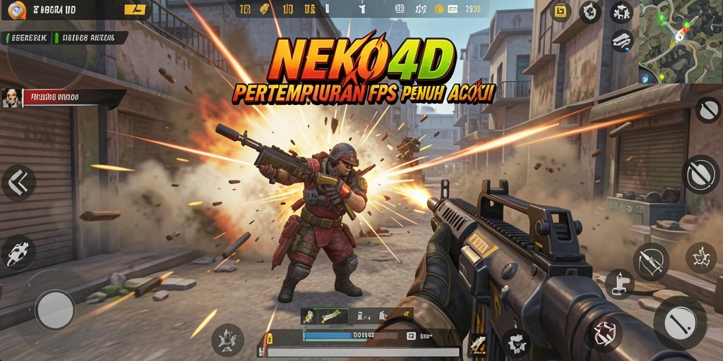 Tampilan gameplay menegangkan dari NEKO4D dalam suasana pertempuran FPS.