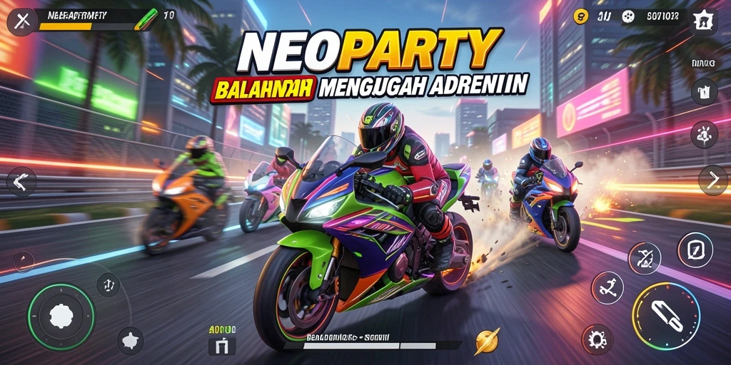 Gameplay mendebarkan di NEOPARTY saat balapan motor.