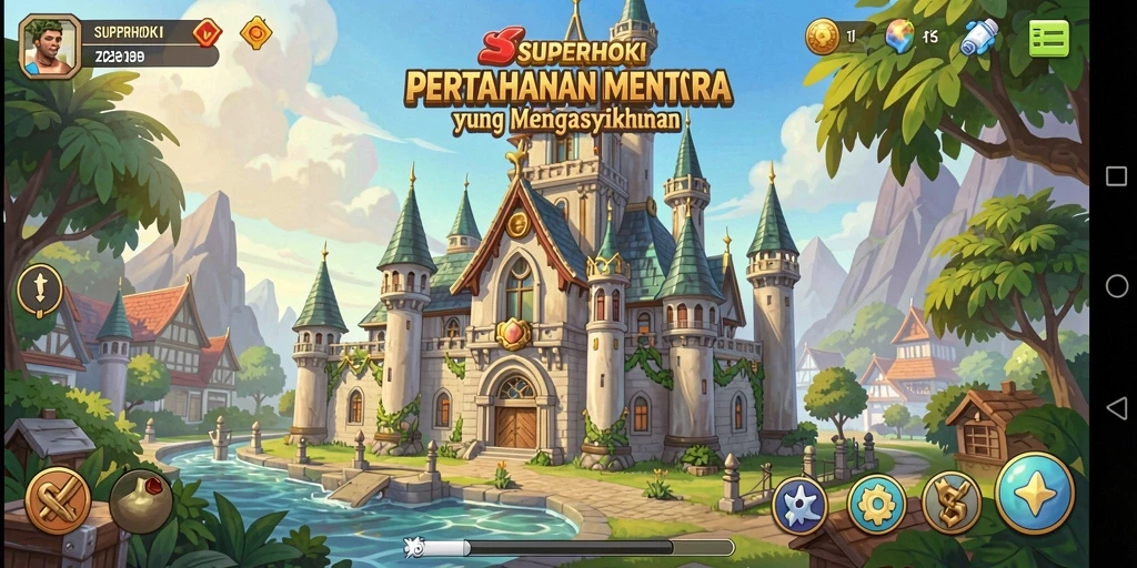Gameplay SUPERHOKI dengan menara dan musuh yang mengasyikkan.