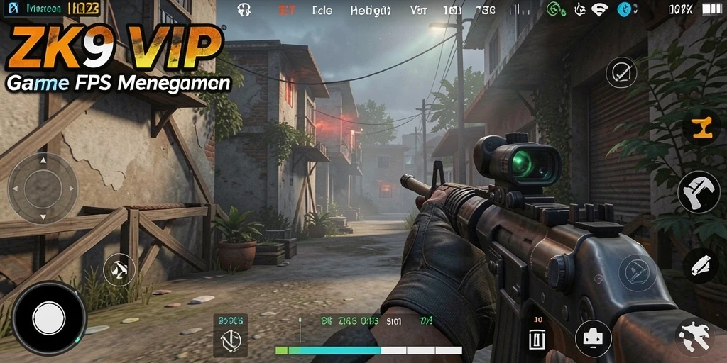 Tangkapan layar gameplay ZK9VIP yang menampilkan aksi seru dalam pertempuran FPS.